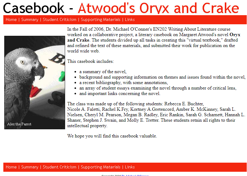 Oryx and Crake Casebook Home Page