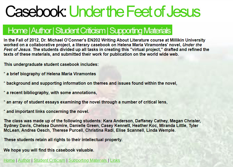 Under the Feet of Jesus Casebook Home Page