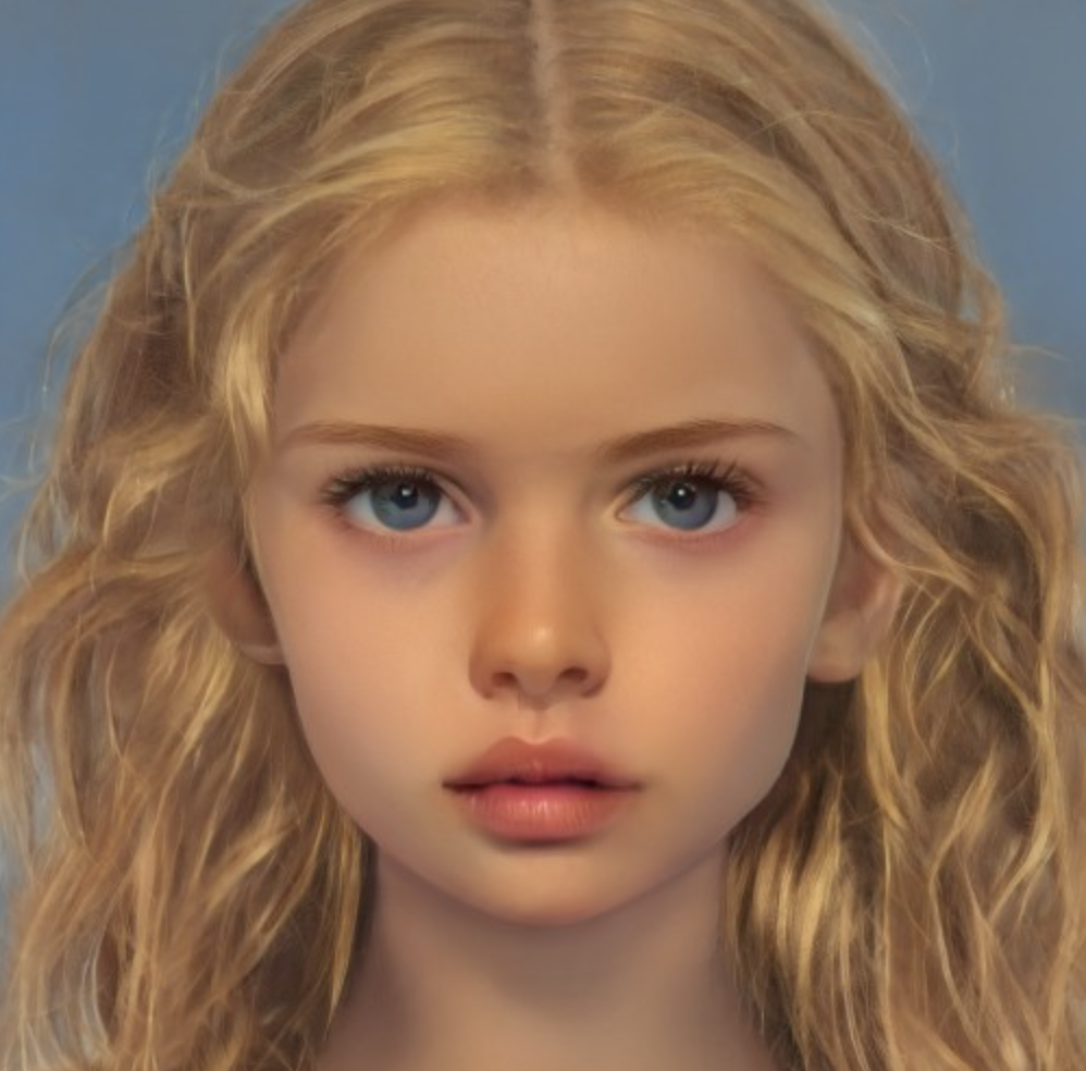 Young caucasian girl with long blonde hair and blue eyes