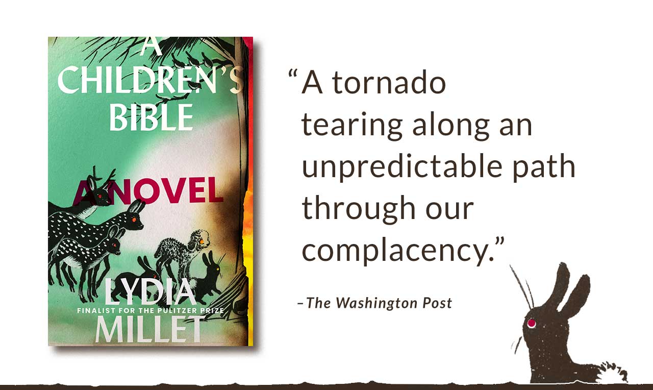 A Children's Bible Cover with a quote from the Washington Post reading A tornado tearing along an unpredictable path through our complacency