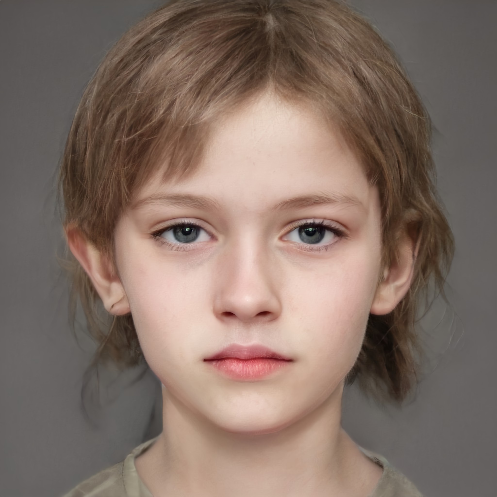 Young caucasian boy with long, light brown hair and gray eyes, bears strong physical resemblance to Eve