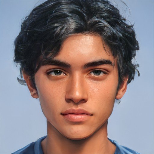 Teen boy with medium toned skin, black mid-length hair, and dark eyes